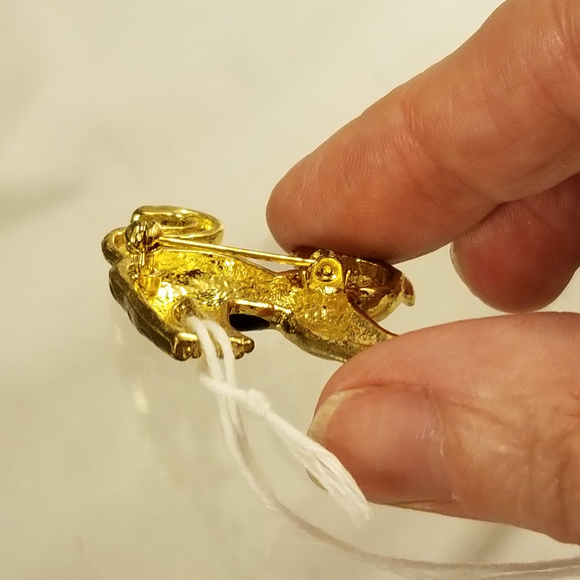 NWT Black Gold Cat Pin Brooch Glass Crystal Collar - Picture 6 of 8